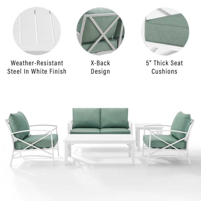 Mosier 4 - Person Patio Conversation Set with Cushions, Mist, White
