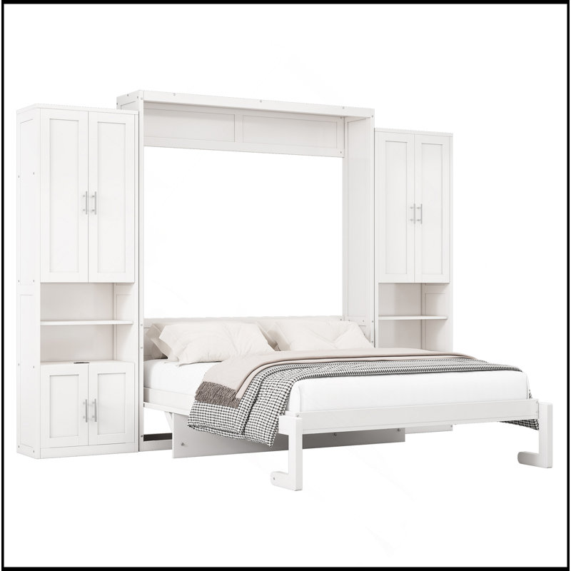 Lit escamotable avec 2 tablettes de rangement latérales, lit escamotable mural avec bureau, parfait pour chambre d'amis, bureau, bureau