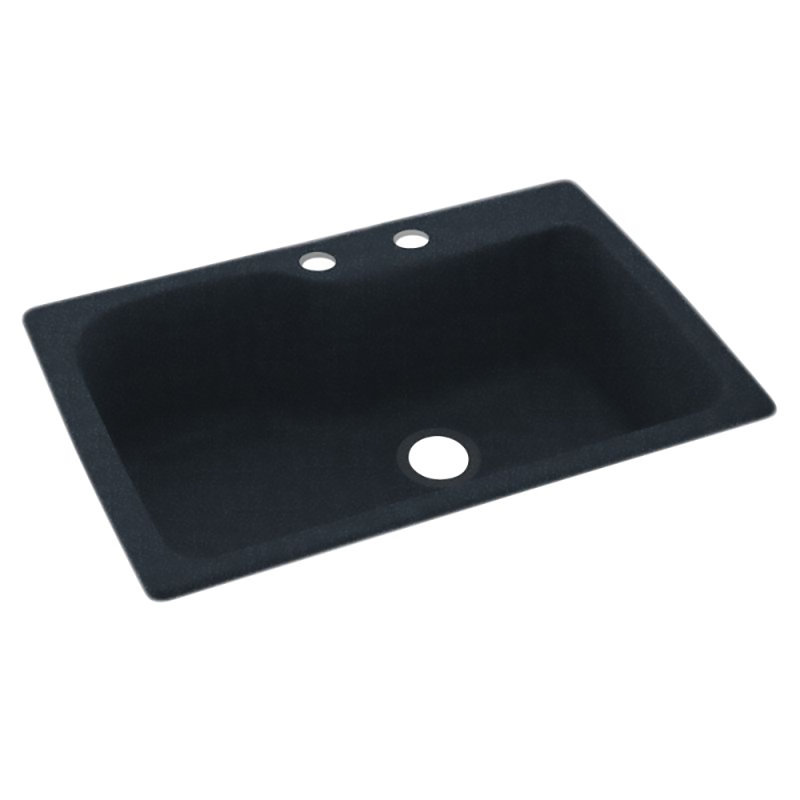 Swan 22'' W Single Bowl Solid Surface Dual Mount Kitchen Sink, 2 Hole 2C, Black Galaxy