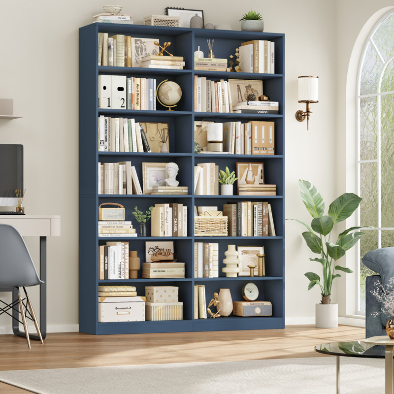 Bibliothèque Beetner H 84 po x l 46 po, bibliothèque standard à 7 niveaux, 14 cubes, Bleu