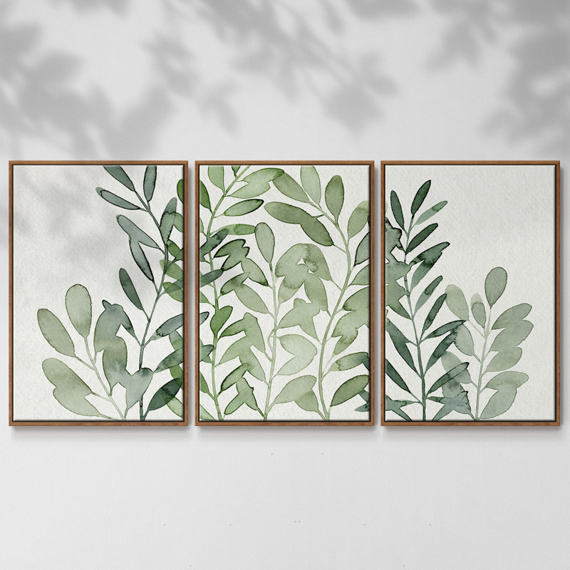 Forage Greens II, reproduction encadrée sur toile 3 pièces, Noyer, H 24 po x l 48 po x P 2 po