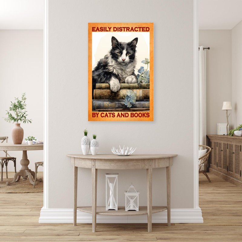 Chats et livres sur toile, H 36 po x l 24 po x P 1,25 po