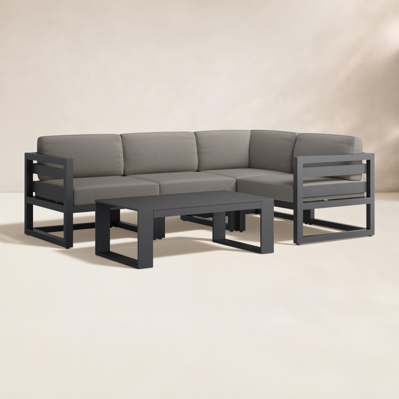 Avion 5 Piece Sectional Set - Black, Canvas Charcoal Sunbrella® Canvas, Slate