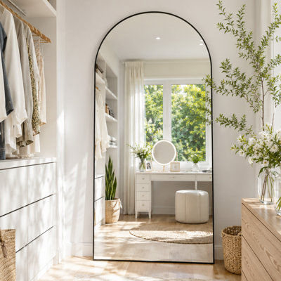 Arched Full Length Mirror with Aluminum Alloy Frame, Freestanding & Wall Mounted