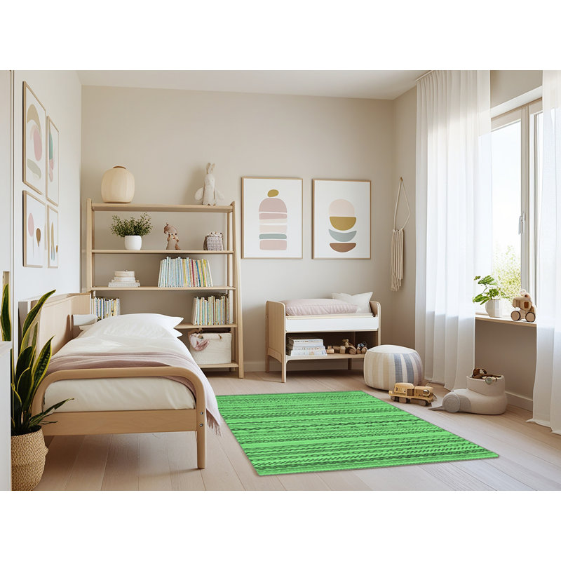 Tapis lavables à la machine à motif abstrait vert émeraude 2273, Rectangle 4 pi x 6 pi