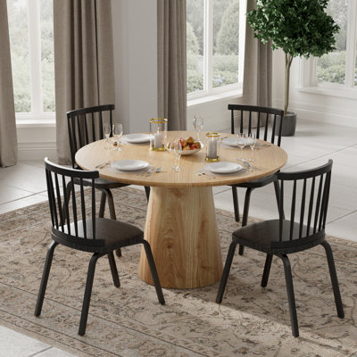 5 Pieces Modern Farmhouse Round Dining Set with Mid-century Windsor Chair Set for 4