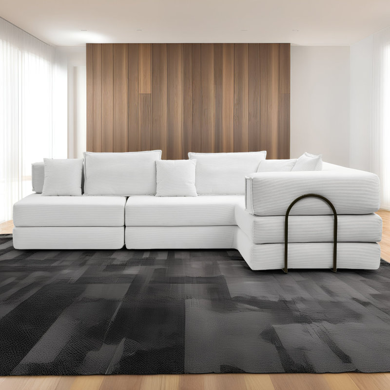 Canapé modulaire surdimensionné en forme de L de Boneless de 118 po avec 6 coussins pour le salon, Blanc