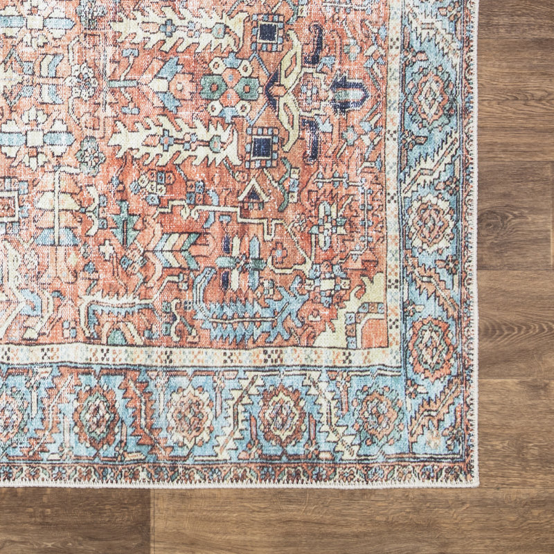 Tapis traditionnel lavable antidérapant - orange / bleu Tapis pour entrée, couloir, salle de bain et cuisine - Fike