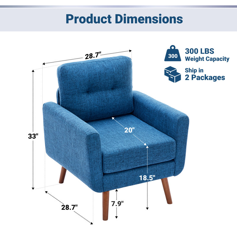 Jadier 30" Wide Tufted Armchair, Blue 100% Polyester
