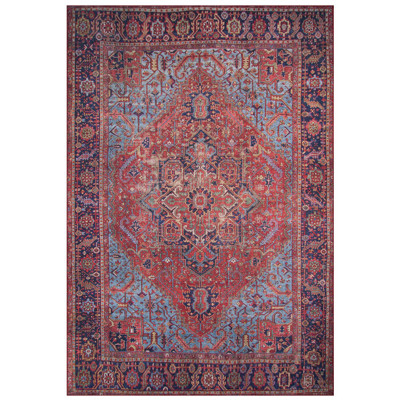Tapis bourgogne à motifs rétro, Rectangle 3 pi 10 po x 5 pi 3 po
