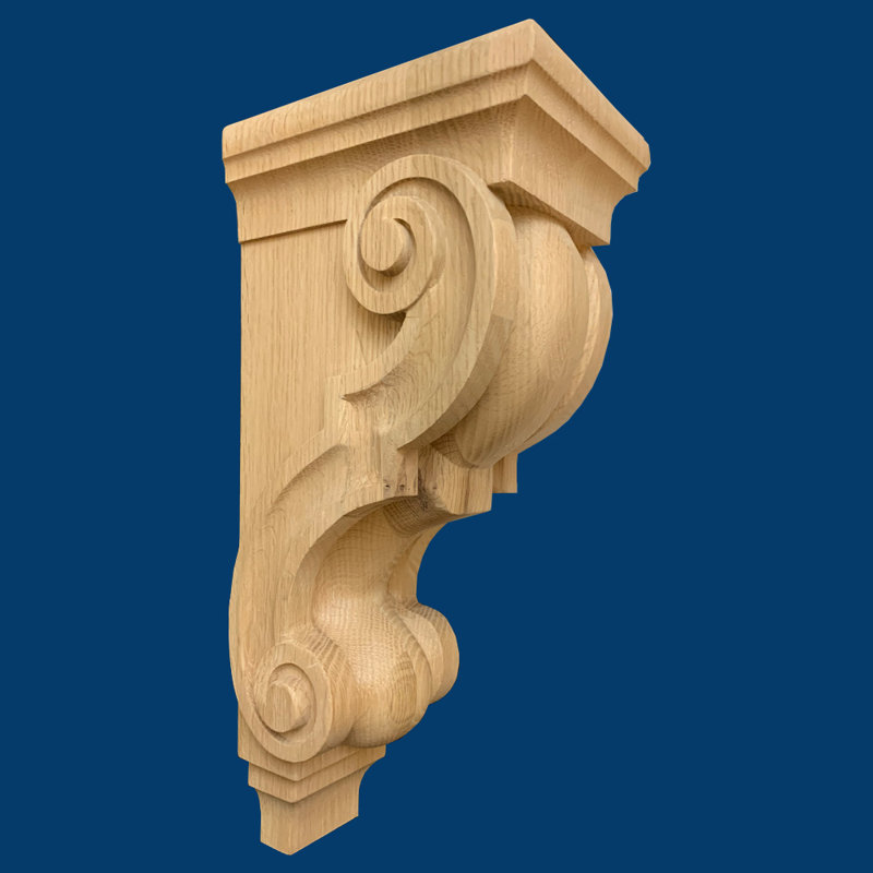 Corbeau à volutes H 15 po x l 5 1/2 po x P 7 po, Chêne rouge