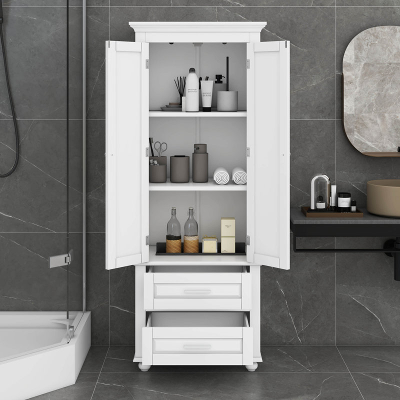Storage Cabinet With 2 Drawers, White