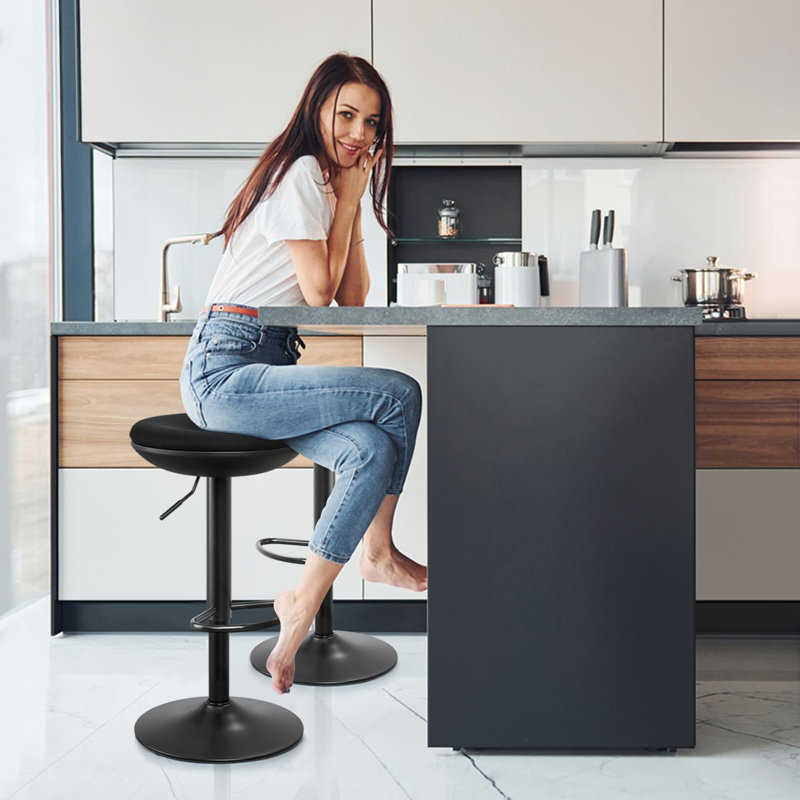 Pylesville Swivel Upholstered Adjustable Height Counter Stool with Metal Frame, Black Velvet