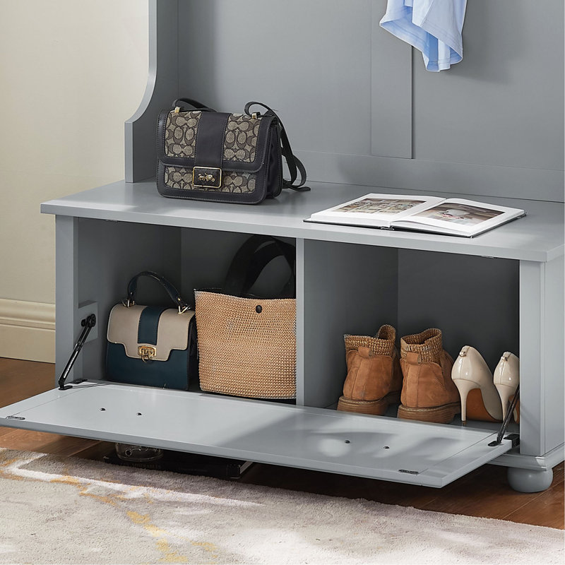 Modern Classic Hall Tree With Shoe Rack Bench And Coat Hooks For Hanging Storage, Entryway Bench With Open Shelves And Shoe Cabinets 40.16"W*18.58"D*64.17"H