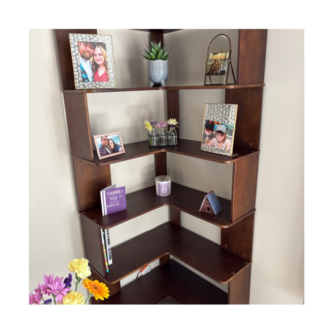 Cuadra Solid Wood Corner Bookshelf Storage Display Shelf Corner Bookcase - Brown