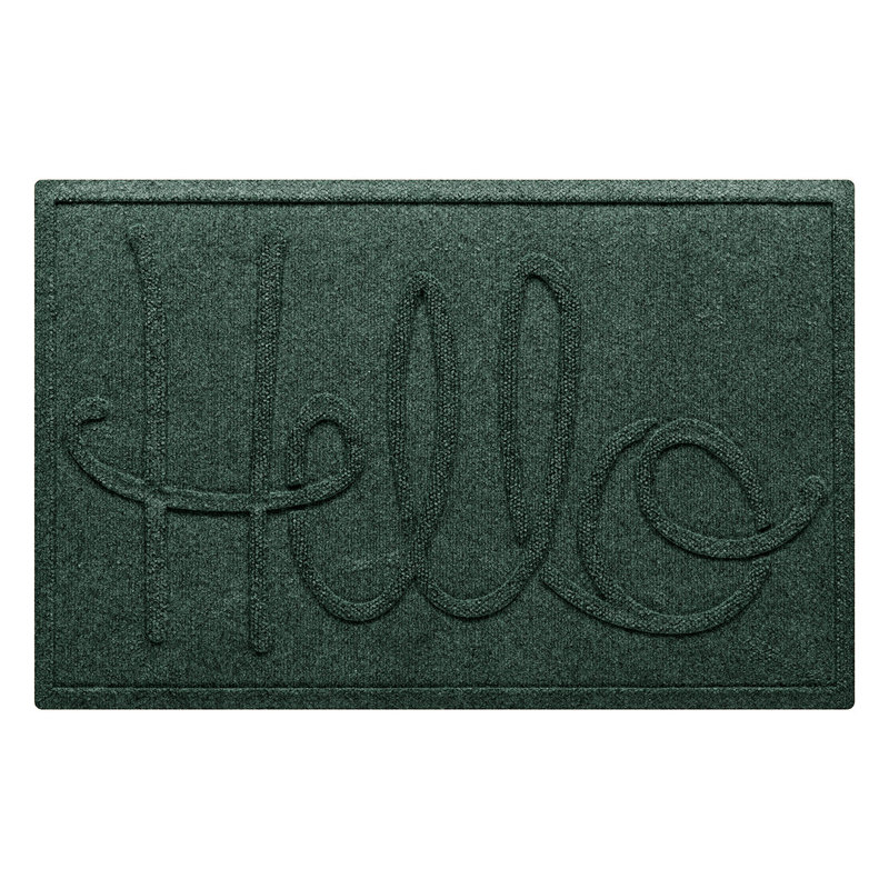 WaterHog Hello 23 in. x 35 in. Indoor Outdoor Door Mat, Evergreen