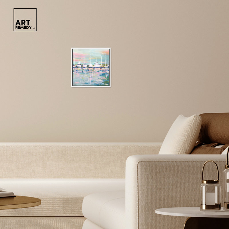 Coastal Dock White Framed Canvas Print 13" x 13"