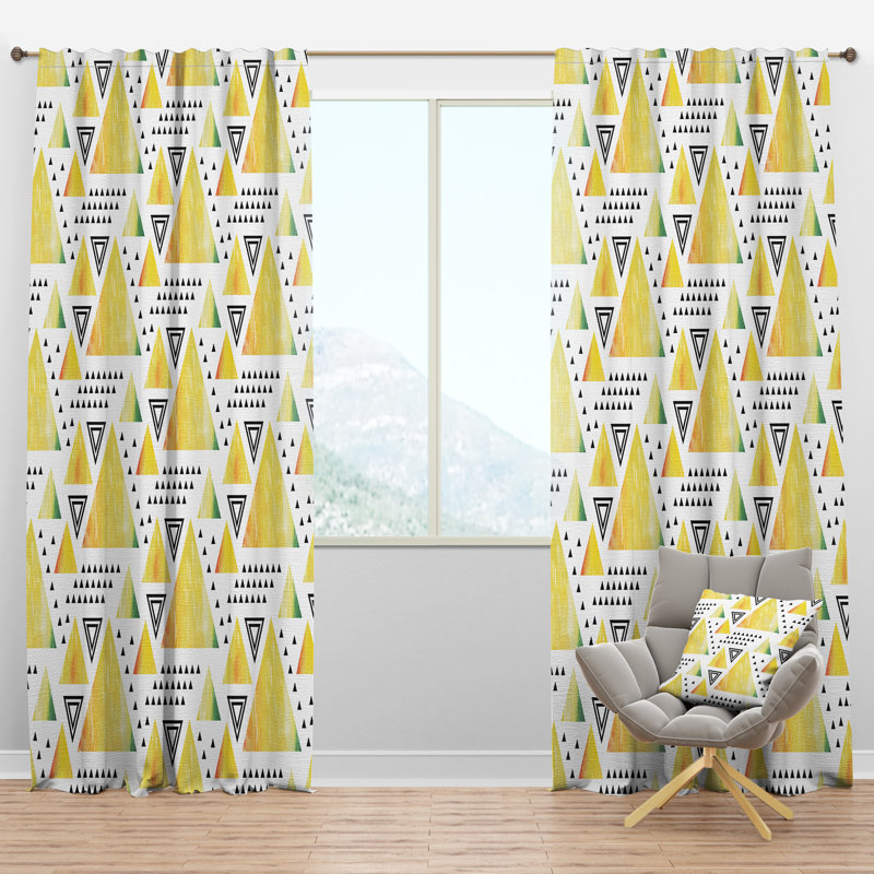 Panneau de rideau simple semi-diaphane avec passe-tringle Mid-Century Triangular Design, l 52 po x L 120 po