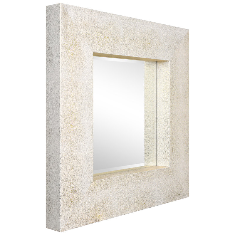 Square Leather Mirror, Gold/White