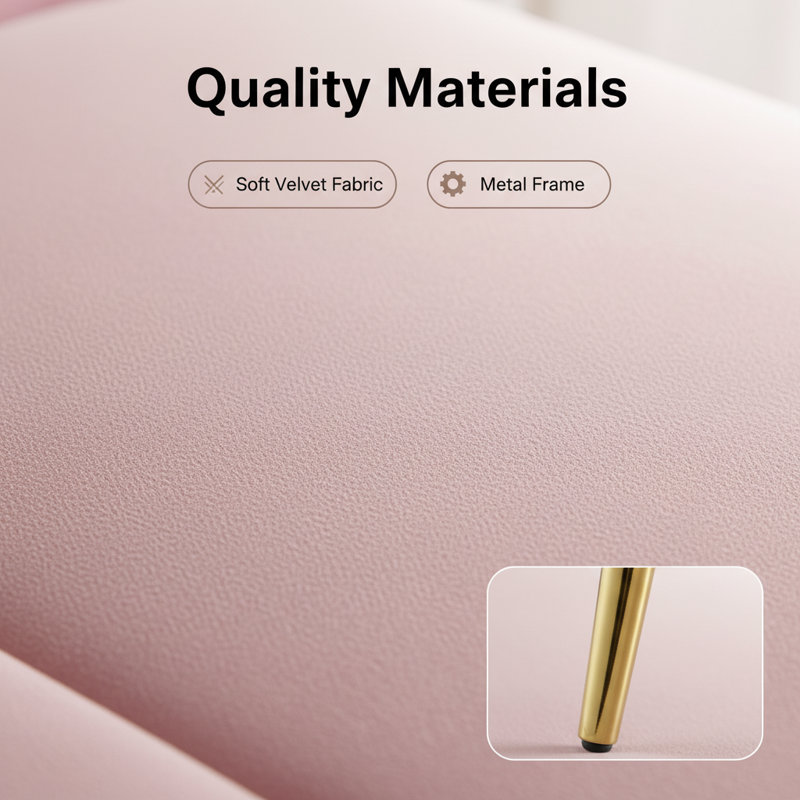 3-Position Backrest, Beige Velvet, Metal + Mid-Foot Frame, 1-Carton, Studio-Perfect, Pink