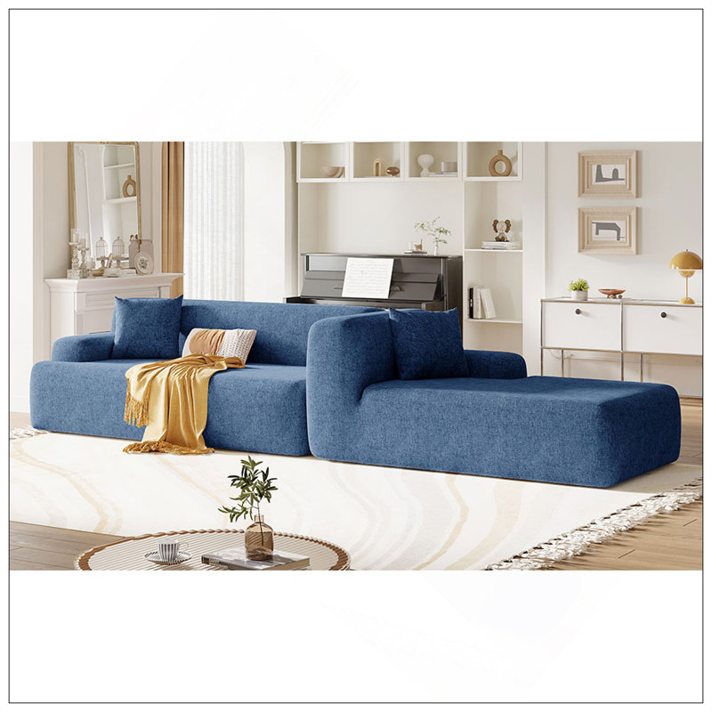 Modern Large L-Shape Modular Sectional Sofa For Living Room, Bedroom, Salon, 2 Piece Free Combination, Simplified Style, Blue