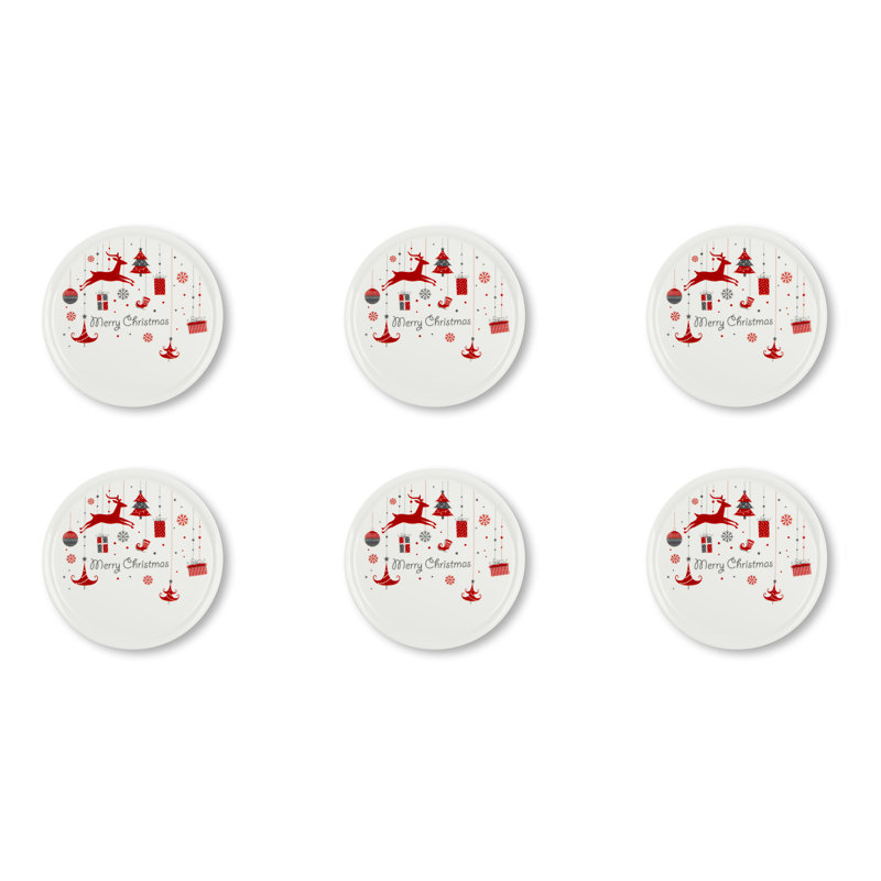 Set Of 6 Merry Christmas Dessert Plate