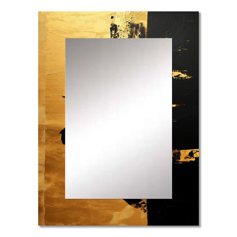 Gold Black Japanese sign Calligraphy III - Japan Large Wall Mirror, Traditional Decorative Mirror, Printed Metal Art