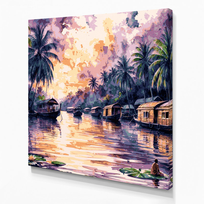 Art mural mauve avec villes, Kerala, Inde, H 8 po x l 8 po