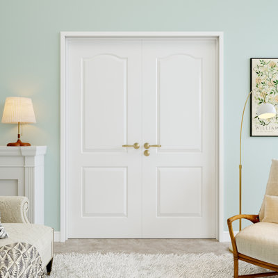 Portes doubles intérieures à 2 panneaux moulés 60 po x 80 po, remplacement de dalle de porte française, finition blanche et à peindre, durable et imperméable, combinaison pour porte de garde-manger, porte de buanderie, porte de placard, porte de pièce, porte de bureau à domicile