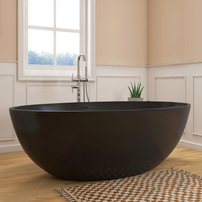 Fslefay 67'' Freestanding Bathtub Solid Surface Deep Soaking Tubs, Black
