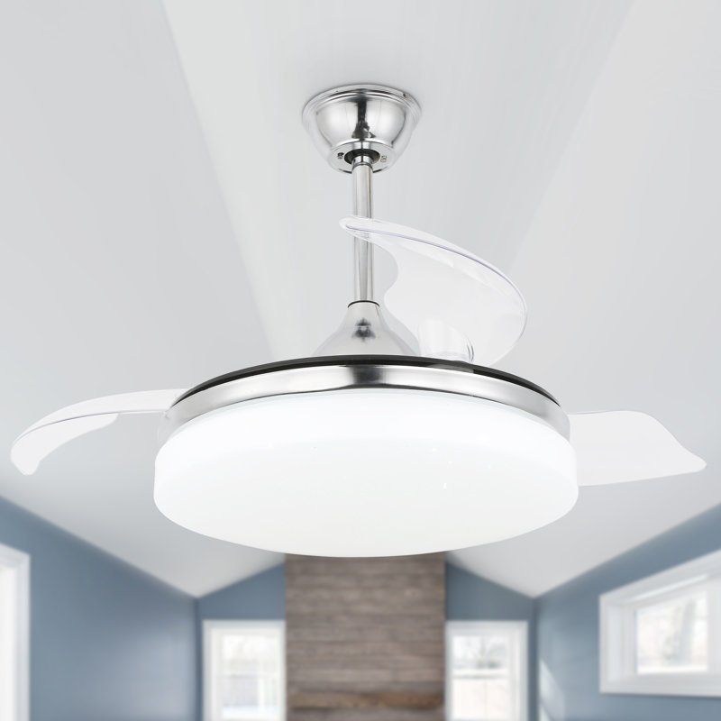 Zamorion 3-Blade LED Ceiling Fan with Remote Control and Light Kit Included. Six Speeds, Chrome