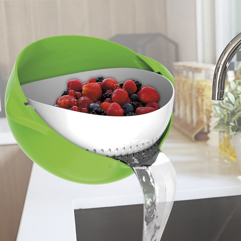 Green and White 5 Qt Swing Basket Colander