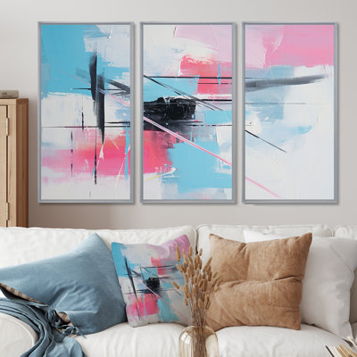 Subtil pastel rose Strokes - ensemble d'art abstrait mural