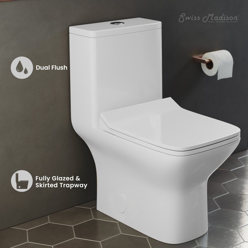 Carre One-Piece Square Toilet Dual-Flush 1.1/1.6 gpf with 10" Rough-In, Glossy White
