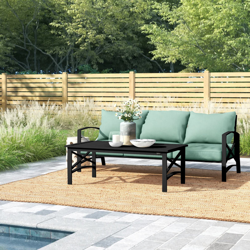Marple 3 - Person Patio Conversation Set with Cushions, Mist, Oil Rubbed Bronze