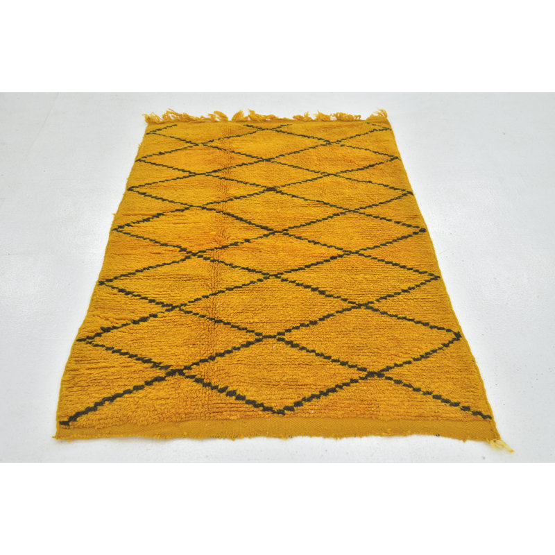 Tapis de zone en laine jaune/noir 3 pi 6 po x 5 pi 3 po one-of-kind-noué la main Ilfracombe