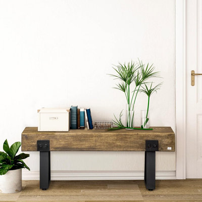 Garden Bench With Metal Legs, Rustic Wood Effect Entryway Bench, End Of Bed Bench, Indoor Outdoor Use For Patio, Park, Porch And Lawn by 17 Stories