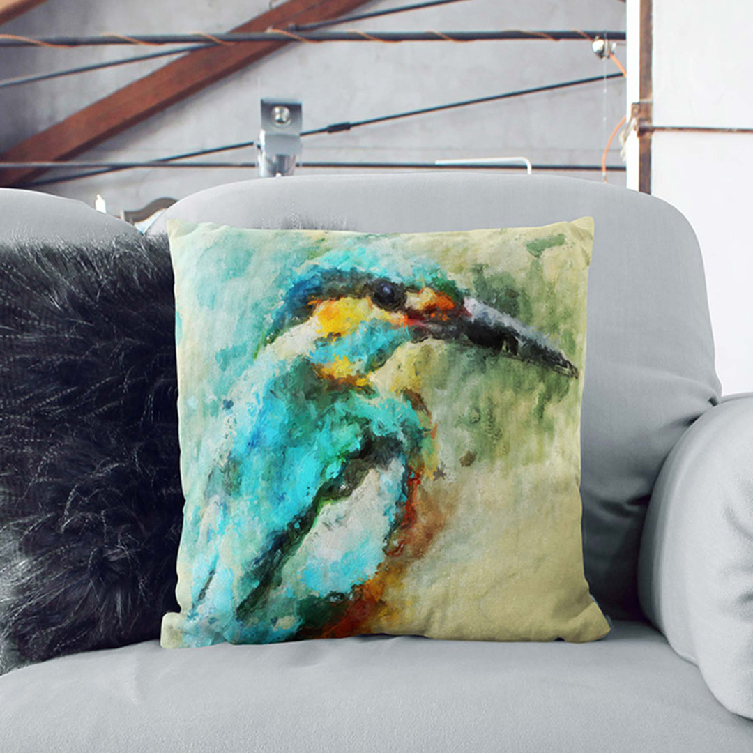 Kingfisher in Abstract Cushion with Filling