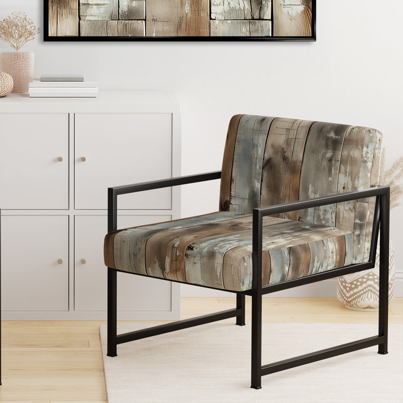 Rustic Farmhouse Wooden Planks - Fauteuil rembourré rétro, fauteuil d'appoint brun, Noir