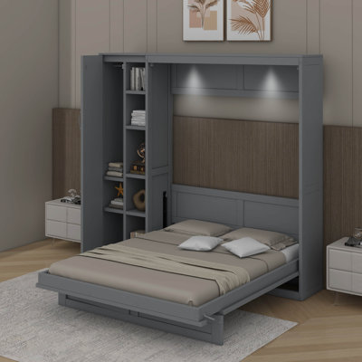 Full Murphy Bed With Shelves, Wardrobe And LED