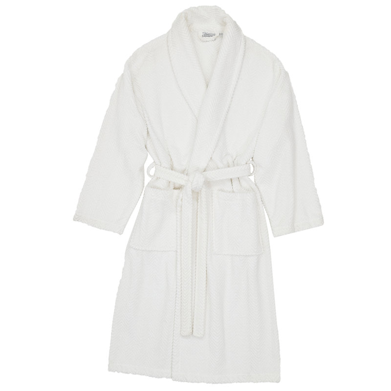 Peignoir en coton 100% chevrons, Petit / Moyen, Blanc