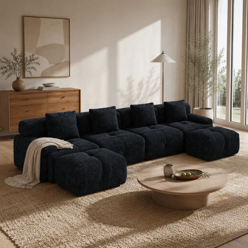 Ensemble de canapé-lit modulaire en forme de U de 135,4 po avec canapé-lit modulaire surdimensionné en forme de U et canapé convertible 4 pièces sans siège avec 2 repose-pieds et 4 coussins pour le salon