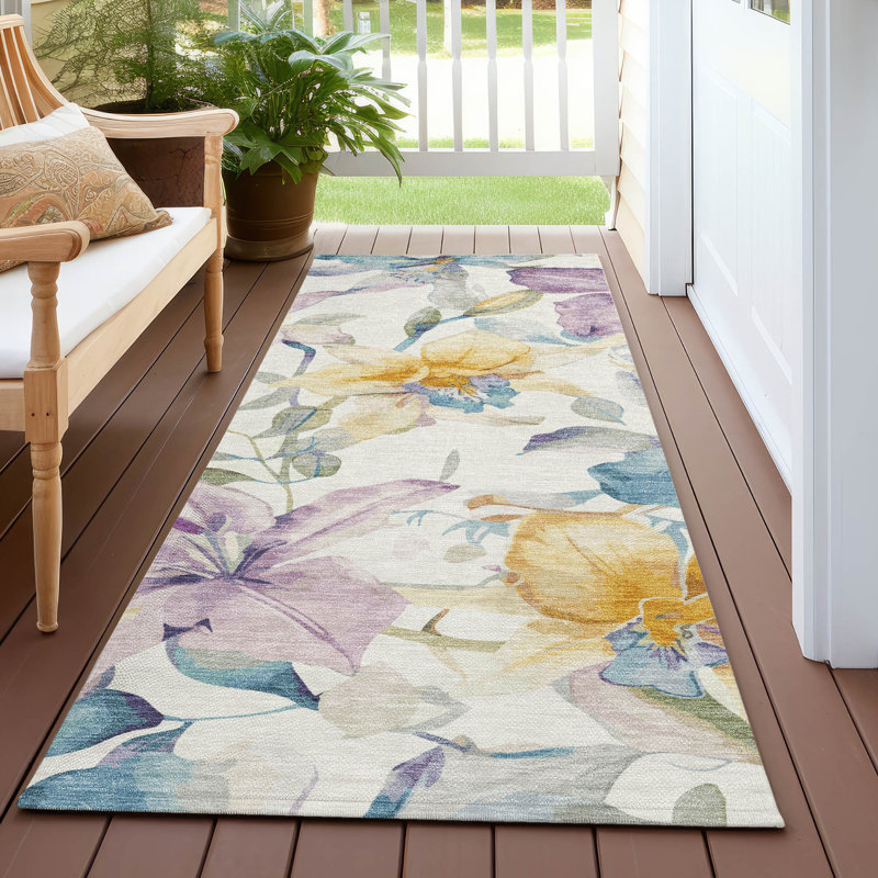 Machine Washable Indoor/Outdoor Millner ACN2262 Floral Rug, Runner 2'3" x 7'6"