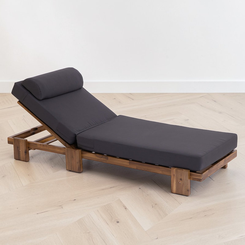 Chaise longue d'extérieur, dossier réglable à 3 positions, bois massif, structure linéaire épurée, patio contemporain