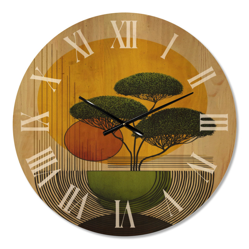 Très grande horloge murale en bois Boho - Bonsai géométrique minimaliste bohémien, Medium