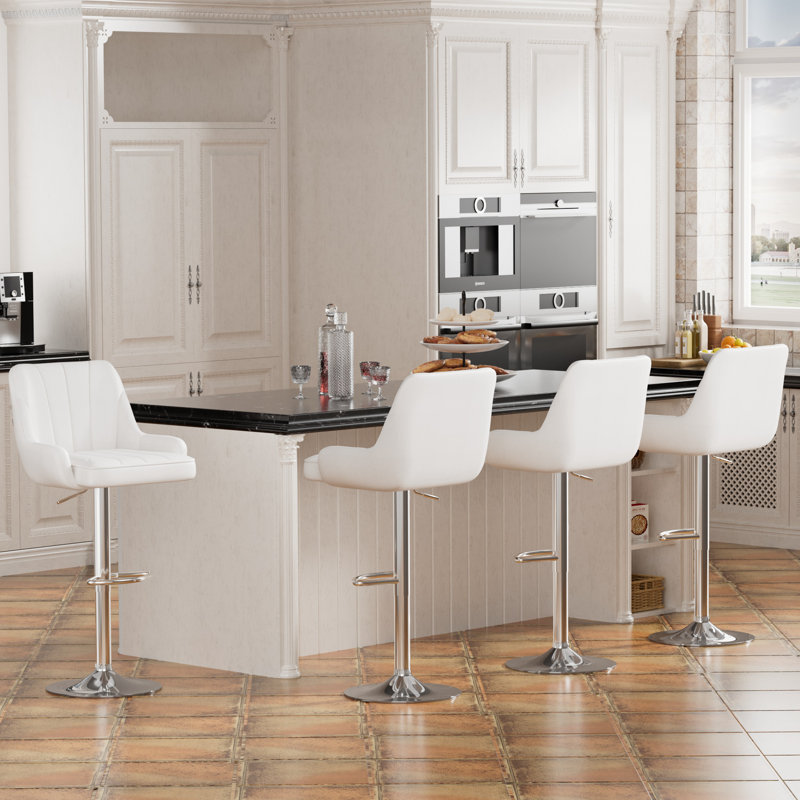 4PCS Adjustable Barstools Swivel PU Counter Height Stools For Pub, Dining Room, White/Silver