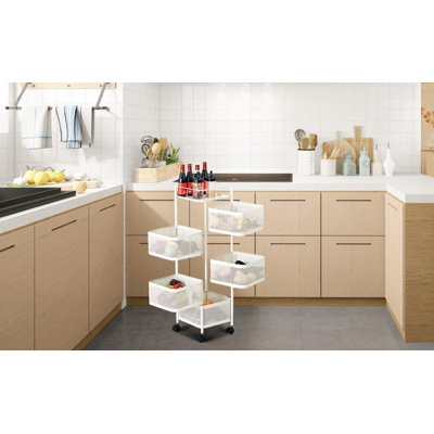 Support de rangement rotatif en métal à 5 niveaux pour rangement de fruits et légumes, rangement pour fruits et légumes, espace de rangement polyvalent pour la cuisine, la salle de bain, la chambre à coucher et la lessive