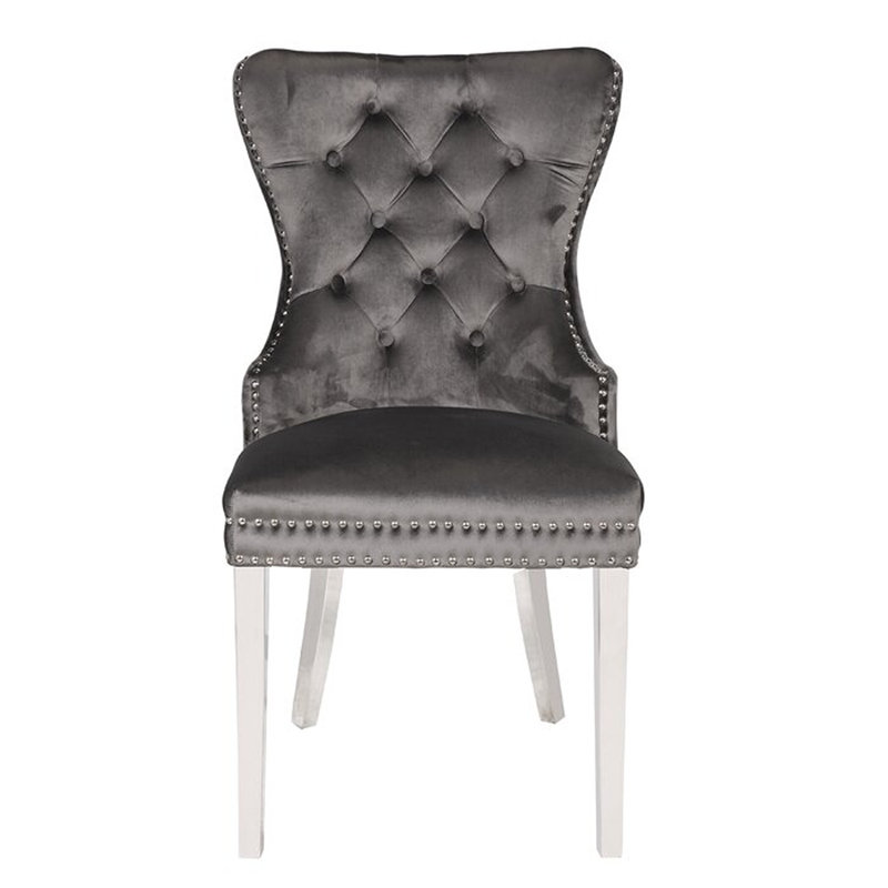 Chaise Bhatari Erica avec pieds en acier inoxydable, Gris foncé