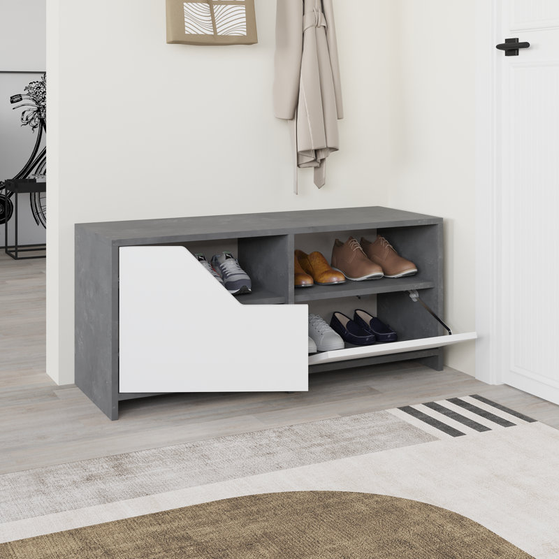 8 Pair Shoe Storage Cabinet, Retro Gray/White