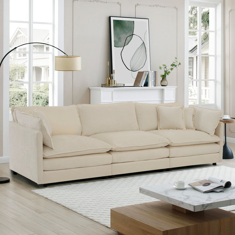 Chenille Cloud Canapé, canapé 4 places pour le salon , Café crème, H 33 po x l 111,5 po x P 35 po, 3